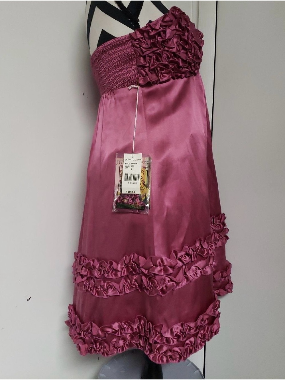 RARE Vintage 100% Silk Betsey Johnson Plum Ruffle Strapless Cocktail Dress - Picture 6 of 10